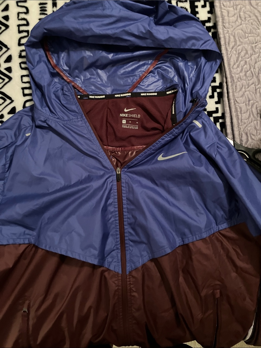 Nike Two-Tone Blue and Burgundy Shield Windbreaker Jacket